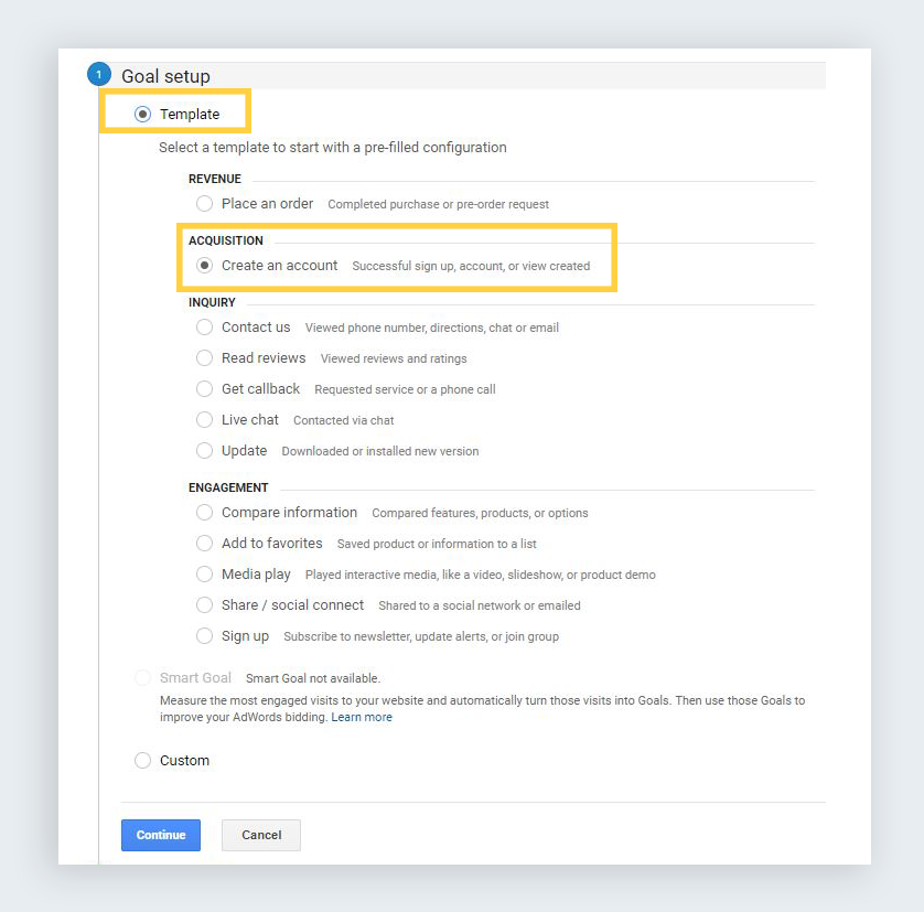 google analytics reports create conversion goal setup